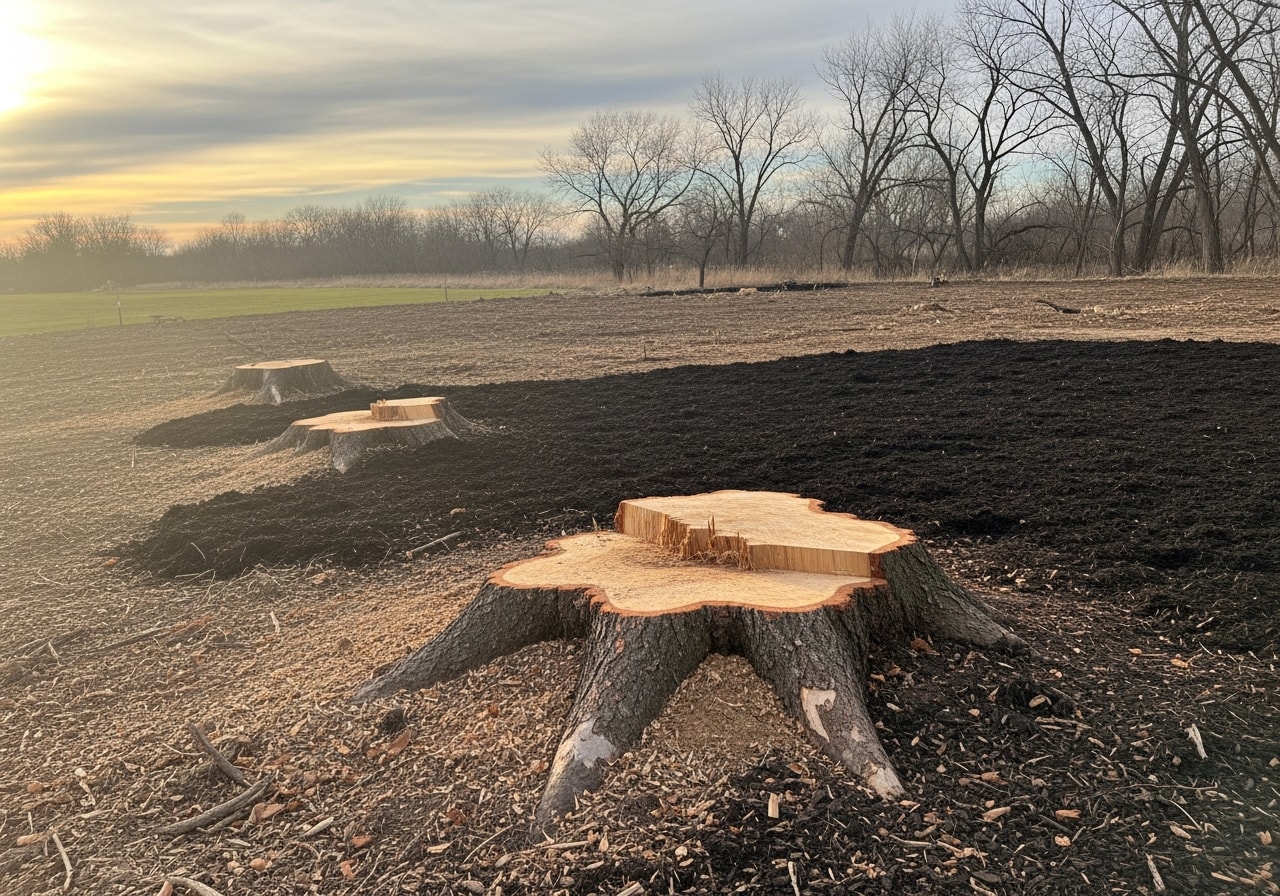 Cleared brush and ground stumps on 2-acre property in Chatfield